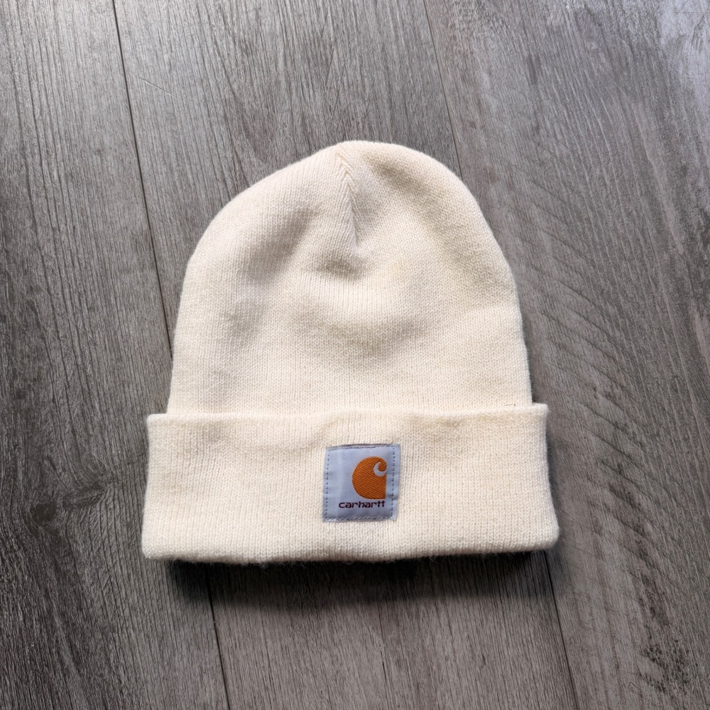 Carhartt Beanie Hat Cream White Knit Cuff A18 Made in Canada One Size
